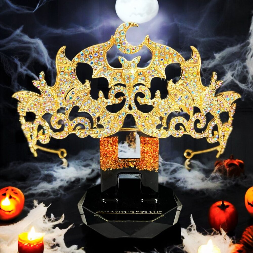 Vampire Bat Crown, Gold crystal crown, Witch crown, Evil queen crown, Goth crown